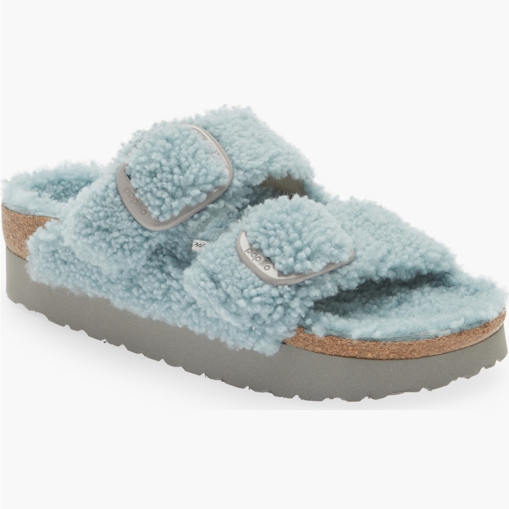 Papilio by Birkenstock Arizona Big Buckle Genuine Shearling Slide Sandals Sz 37